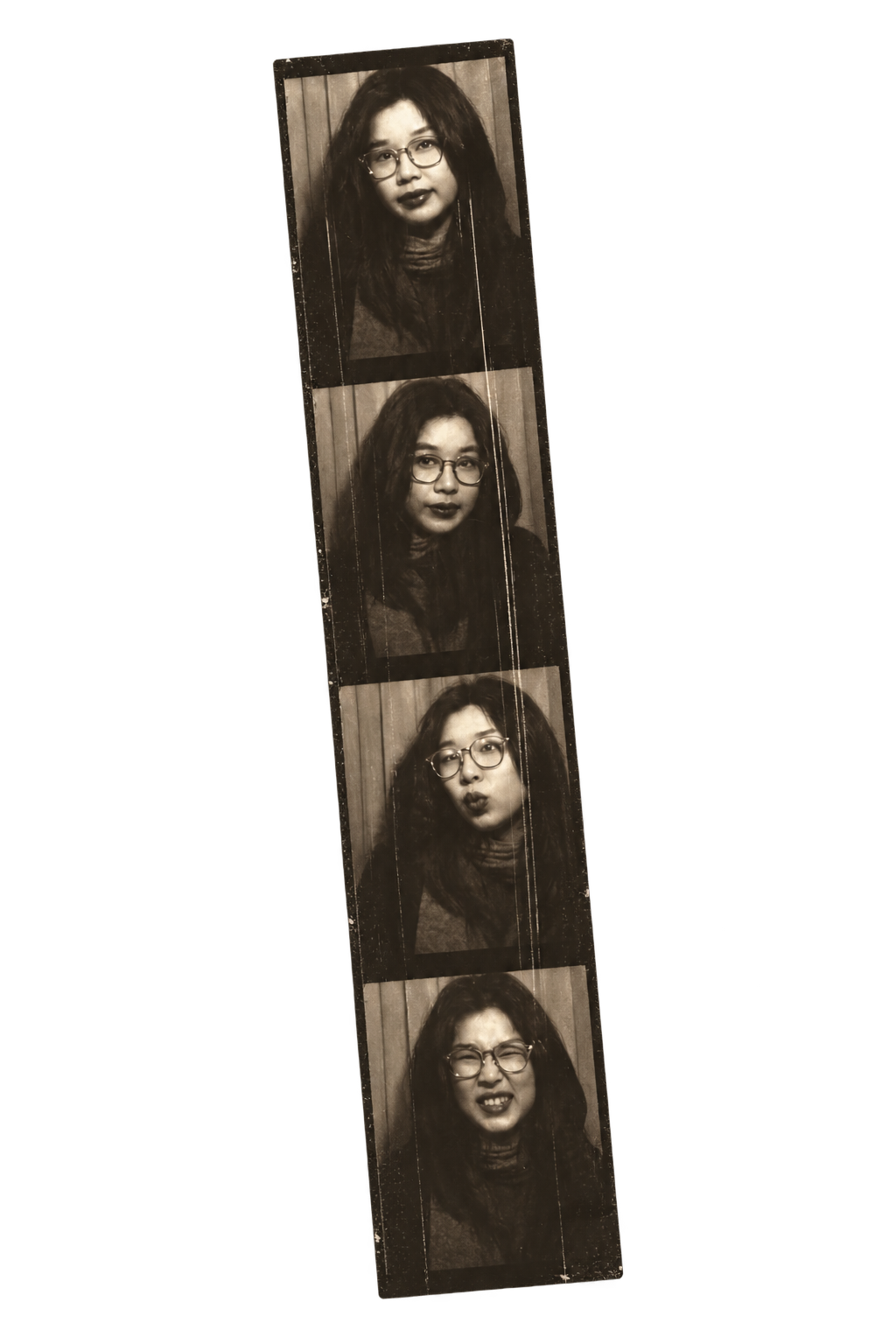 Four sepia photo booth portraits of Cindy
